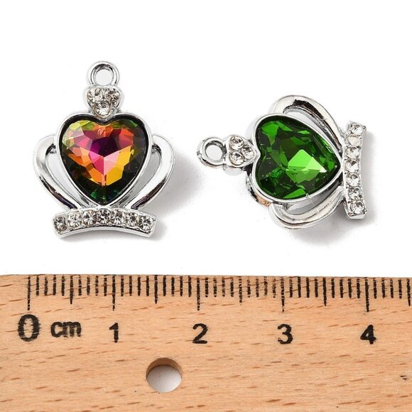 Jeweled Heart Rhinestone Crown Charm on Silver - Picture 10 of 10